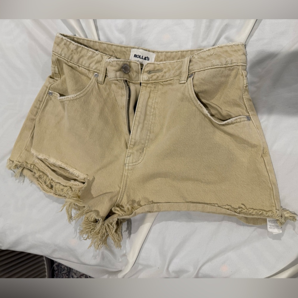 ROLLA'S Cream High Rise Denim Shorts